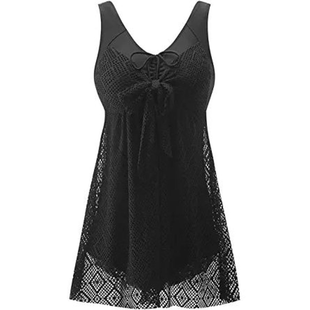 Wantdo Womens Plus Size Swimdress Flower Printed Swimwear Cover Up Swimsuits